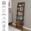 5-Tier Slatted Wood Leaning Ladder Shelf for Narrow Storage, Wooden Bookcase for Living Room, Bathroom, Kitchen, Office or Bedroom, Black Finish