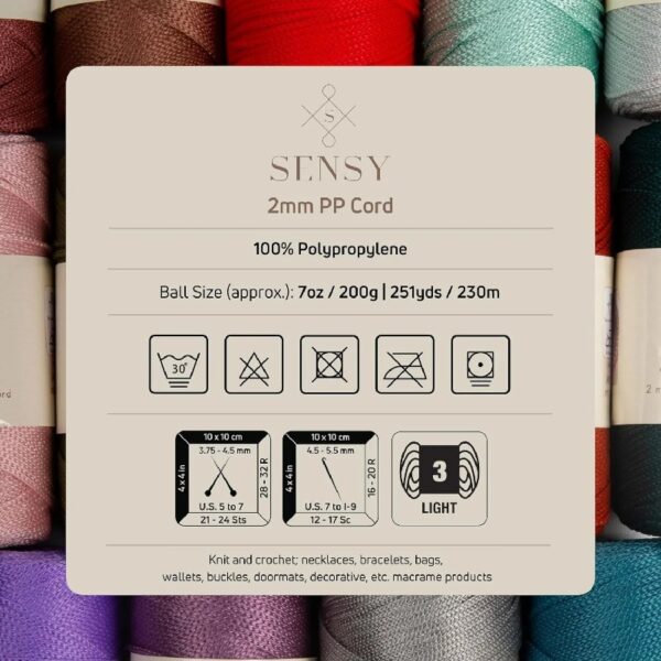 5 Skeins of Sensy Premium 2mm 251 Yards Polyester Rope 100% Polypropylene Cord Macrame Cord 2mm Crochet Bag Cord Macrame Rope Crochet Thread Gift for Knitter (Latte)