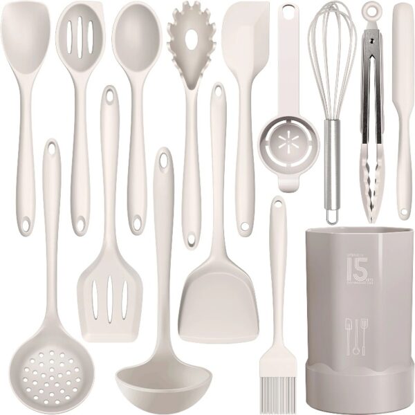 Black Silicone Cooking Utensils Set - 446°F Heat Resistant Kitchen Utensils,Turner Tongs,Spatula,Spoon,Brush,Whisk,Kitchen Utensil Gadgets Tools Set for Nonstick Cookware,Dishwasher Safe (BPA Free)