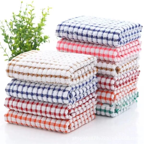 6 Pcs Kitchen Cleaning Towel Great Water Absorption Capacity Plaid Print Thickened Kitchen Dish Towel Dish Drying Cloth Furniture Wiping Pads