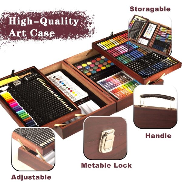KINSPORY 168Pcs Drawing Painting Set, Deluxe Wooden Art Case, Gift for Artist Kids Adults(Brown)