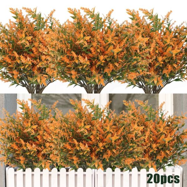 RECUTMS 20 Bundles Outdoor Artificial Plant UV Resistant Fake Plants, Faux Plastic Greenery for Indoor Outside Hanging Plants Garden Porch Window(White)