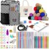 MOMOTOYS 74-Piece Crochet Kit for Beginners and Kids with Instruction Book and Zigzag Gray Organizer Bag