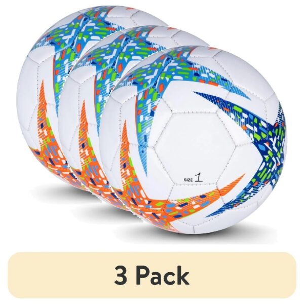 (3 pack) Athletic Works 6-inch Mini Size 1 Recreational Soccer Ball, Blue/Orange