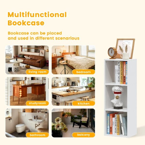 Tall Narrow Bookshelf, 3-Tier Cube Display Rack, Modern Corner Bookshelf with Storage Space, Storage Cabinet for Home Office (White 1 Pack)