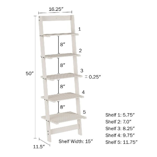5-Tier Slatted Wood Leaning Ladder Shelf for Narrow Storage, Wooden Bookcase for Living Room, Bathroom, Kitchen, Office or Bedroom, Black Finish