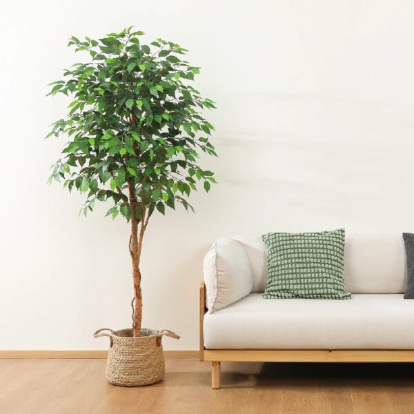 DR.Planzen 5 feet Artificial Ficus Tree, Tall Lifelike Greenery with Natural Wood Trunk for Living Room, office floor and corner decor