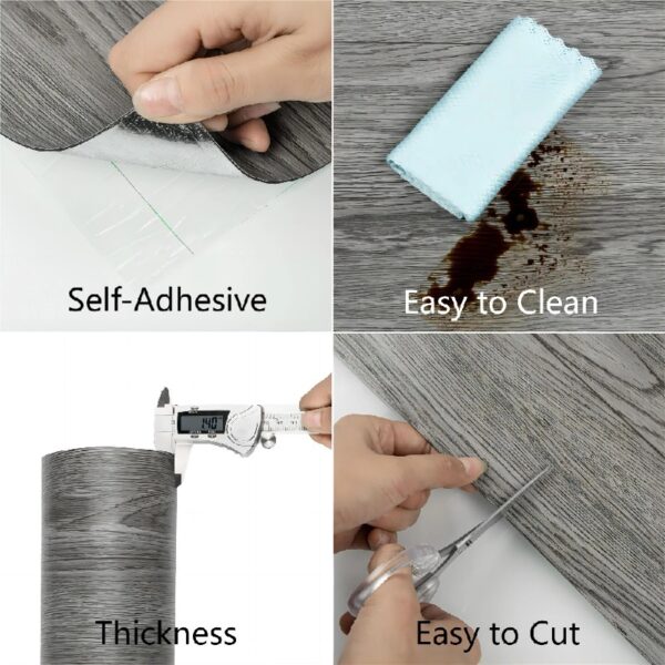 23.6-in x 196.8-in Vinyl Flooring Gark Gray Peel and Stick Roll Self Adhesive Vinyl Floor Wood Plank Flooring Wood Grain Floor