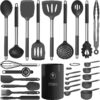 Silicone Cooking Utensils Set - Heat Resistant Stainless Steel Kitchen Utensils, Baking Tools Kitchen Gadgets,Turner, Tongs,Spatula,Spoon,Brush,Whisk,Non-Stick, Dishwasher Safe,BPA FREE (Khaki)