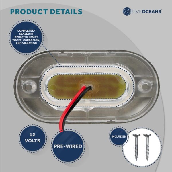 Oblong LED Courtesy Light, Boat Accent Lights, Marine Light for Boat Interior, Deck, Cockpit, Blue LED, IP67 Waterproof, 12V, for Pontoon, Fishing Boat, Yacht, RVs - 2-Pack- FO4138-M2