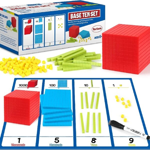 131 PCS Base Ten Blocks for Math - Place Value Blocks, Plastic Base 10 Math Manipulatives 1st Grade, Math Counters, Math Cubes, Counting Cubes for Kids Kindergarten Math