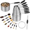 17 Pieces Measuring Cups and Magnetic Measuring Spoons Set Stainless Steel, 8 Measure Cups with Silicone Handle and 8 Double Sided Magnetic Measure Spoons & 1 Leveler