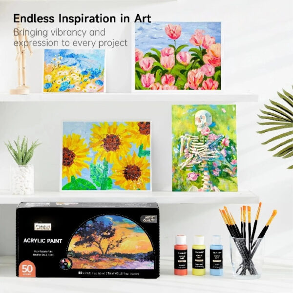 Acrylic Paint, Shuttle Art 50 Colors Acrylic Paint Set, 2oz/60ml Bottles, Rich Pigmented, Water Proof, Acrylic Paints for Artists, Beginners and Kids on Canvas Rocks Wood Ceramic Fabric