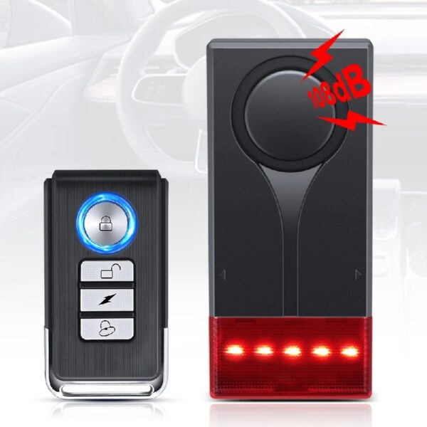 Car Anti-Theft Vibration Alarm, 108dB Car Vibration Sound & Light Alarm, Wireless Remote Vibration Sensor Car Alarm Vehicle Security Alarm System Automotive Warning Interior Safety Red Light