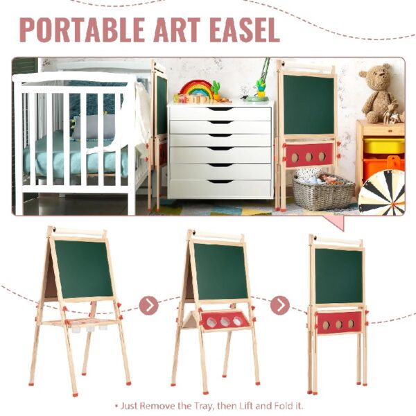 Art Easel for Kids with Paper Roll, Adjustable Double Side Art Drawing Standing Chalkboard for Toddlers 3-12, Boy & Girls Wooden Gift & Art Supplies for Toddler