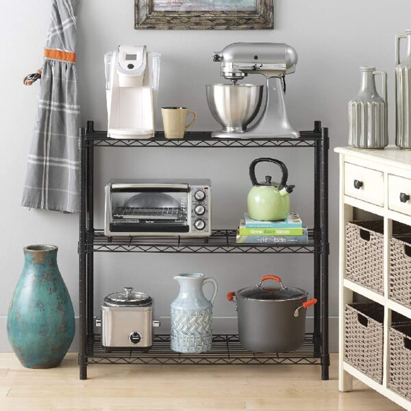 3-shelf Wire Shelving,  Adjustable Storage Rack Unit, Microwave Bakers Rack Garage Kitchen Organizer, Capacity for 200 lbs
