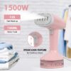 Steamer for Clothes, 1500W Handheld Garment Steamer, Steam Iron, Portable Travel Fabric Wrinkles Remover, 15s Fast Heat-up, Pink