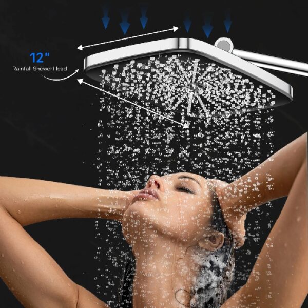 12 Inch High Pressure Rainfall Shower Head 10 Spray Handheld Showerhead Combo, with Extension Arm, Hose, New