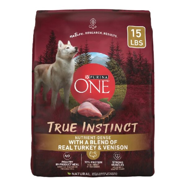 True Instinct Dry Dog Food for Adult Dogs, High Protein Real Turkey & Venison, 15 lb Bag