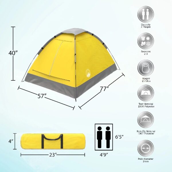 2-Person Dome Tent- Rain Fly & Carry Bag- Easy Set Up-Great for Camping Backpacking Hiking & Outdoor Music Festivals by Wakeman Outdoors (Orange)