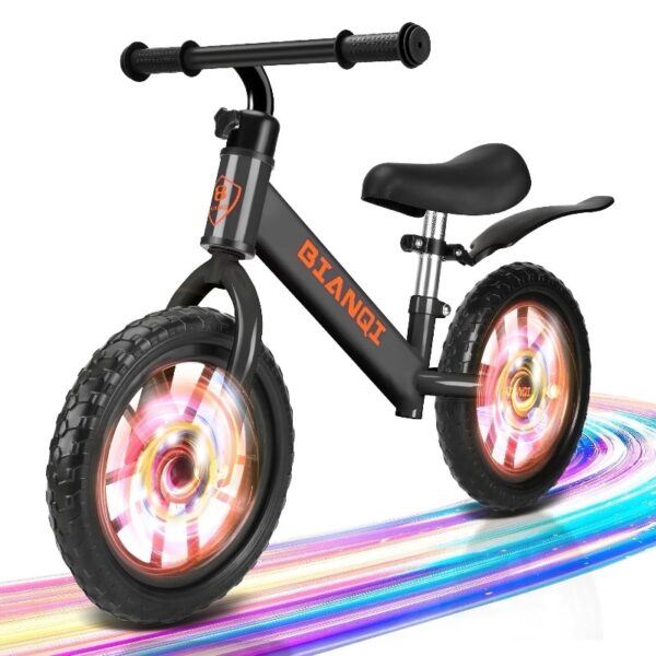 Kid Balance Bike, 12'' Toddlers Training Bicycle for 2-5 Years Old Boys Girls, Lightweight with Lighting up Wheels, Bule