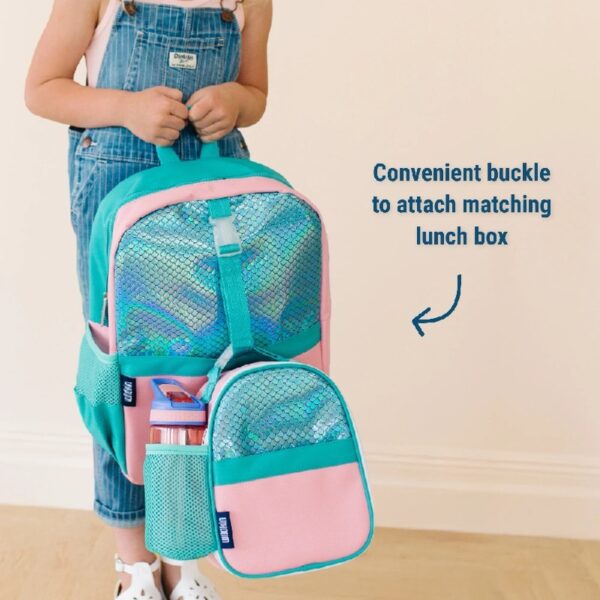 Wildkin Kids Pack-It-All 15 Inch School & Travel Backpack in Pink for Girls, Front strap for attaching Wildkin's Clip-in Lunchbox, Generously sized exterior front pocket (Mermaid Undercover)