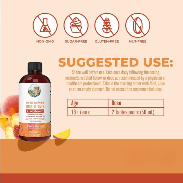 Liquid Multivitamin + Lustriva® Hair Growth Thickness in Women's Hair Biotin 10000mcg Vitamin D B Vitamins Ages 18+ 15.22 fl oz