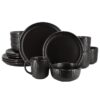 Leo 16 Piece Stoneware Dinnerware Set In Black