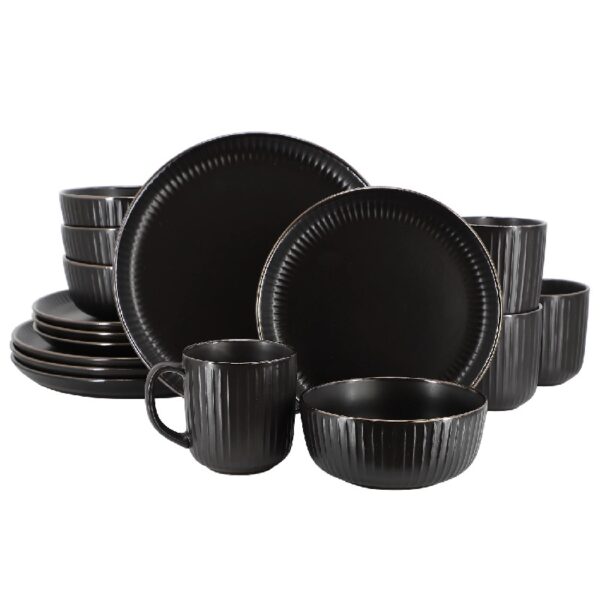 Leo 16 Piece Stoneware Dinnerware Set In Black