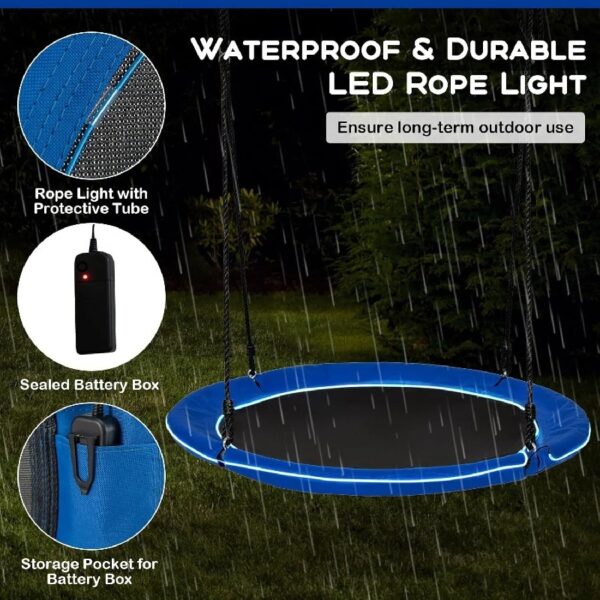 40” Tree Swing with LED Lights for Kids Adults, Indoor Outdoor Flying Saucer Swing with Adjustable Multi-Strand Hanging Ropes for Tree, Backyard, Playground ,Colorful