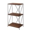 No Tools 3-Tier Bookcase ,Walnut Brown Wooden Small Book Shelf with Metal Frame For Small Spaces , Home Office