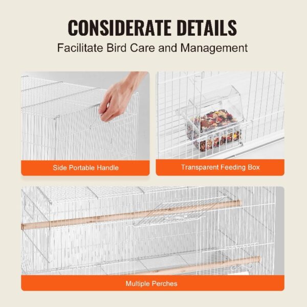 KFFKFF Avian Habitat, 18 inches, Compact Parakeet Enclosure, Robust Metallic Bird Mobility Enclosure, Portable Aviary with 2 Roosts & 2 Nourishment Bowls, Canary, Lovebird, White