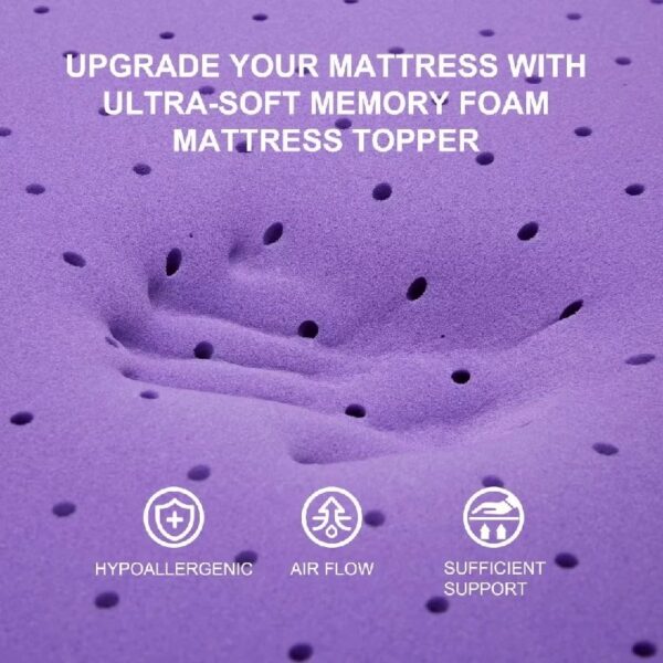 2 Inch Gel Memory Foam Mattress Topper Ventilated Soft Mattress Pad, Bed Topper, CertiPUR-US Certified, Twin Size, Purple
