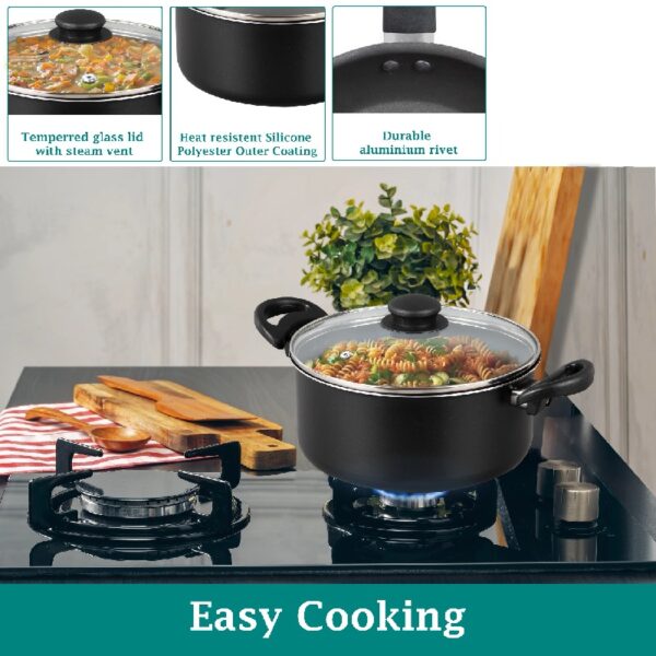 7 Piece Non Stick Aluminium, Pots and Pans Cookware Set, Black