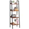 Ladder Shelf, 4-Tier Corner Bookshelf for Living Room, Balcony, Home Office, Bookcase Storage & Display Shelf, Rustic Brown