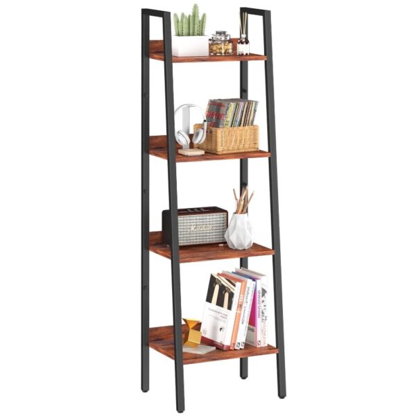 Ladder Shelf, 4-Tier Corner Bookshelf for Living Room, Balcony, Home Office, Bookcase Storage & Display Shelf, Rustic Brown