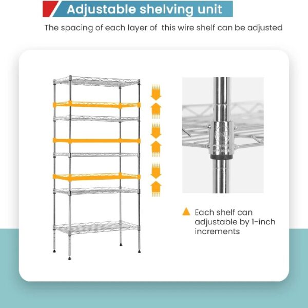Adjustable Storage Shelves Metal Storage Shelf(Black, 21.5L x 11.6W x 47.6H) 750 pounds