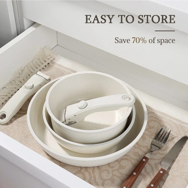 5Pcs Ceramic Pots and Pans Set Nonstick Cookware Sets Removable Handle Kitchen,Oven Safe, Induction Ready