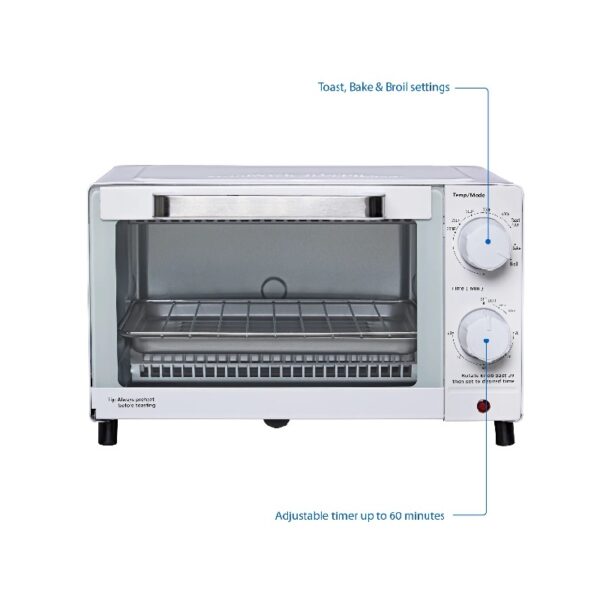 4 Slice Countertop Toaster Oven with 3 Settings, includes Baking Rack and Pan, Black, New