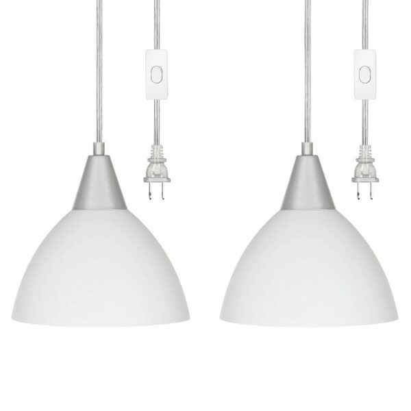 Plug in Pendant Light, Hanging Light with 15Ft Clear Cord, On/Off Switch, Frosted Plastic White Shade, Hanging Ceiling Light for Living Room, Bedroom, Dining Hall, Pack of 2