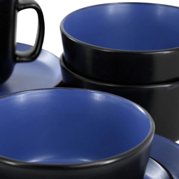 16 Piece Stoneware Dinnerware Set in Two Tone Black & Blue