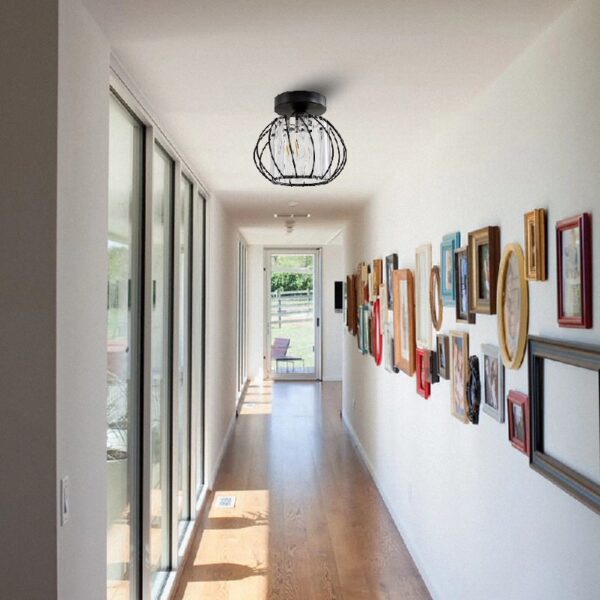 Semi Flush Mount Ceiling Light,Industrial Metal Cage Ceiling Lamp Fixture Modern Flush Mount Ceiling Light,for Hallway Porch Kitchen Bathroom