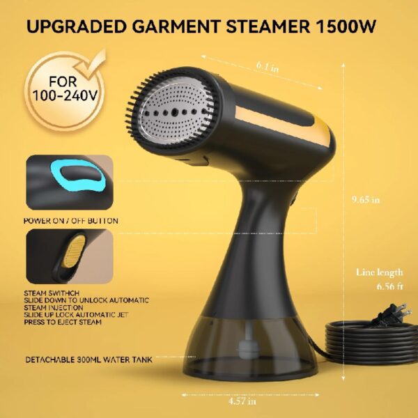 Steamer for Clothes, Portable Clothes Steamer for Fabric Wrinkles Remover, 1500W Handheld Steamer with 300ml Tank, 20-Second Fast Heat-up, Convenient Clothes Steamer for Home, Office and Travel