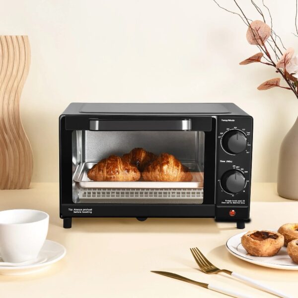 4 Slice Countertop Toaster Oven with 3 Settings, includes Baking Rack and Pan, Black, New