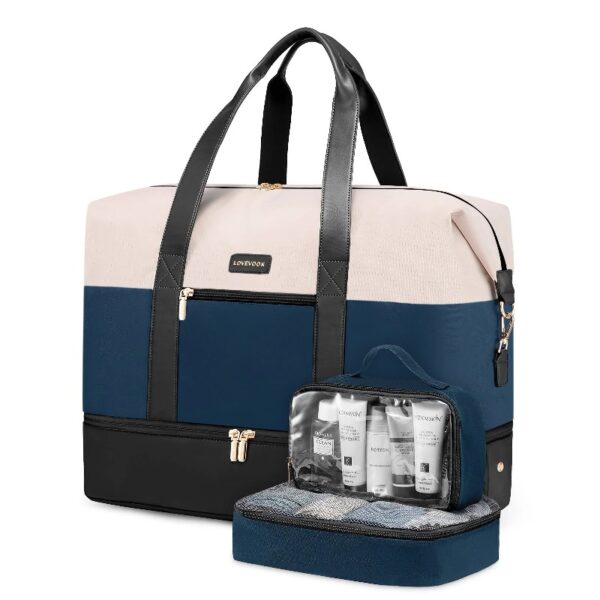 Travel Duffel Bag for Women, Large Weekender Overnight Bag, Carry-on Gym Bag with Separate Shoes Compartment, Mom Hospital Bags for Labor and Delivery with 2 Packing Cubes