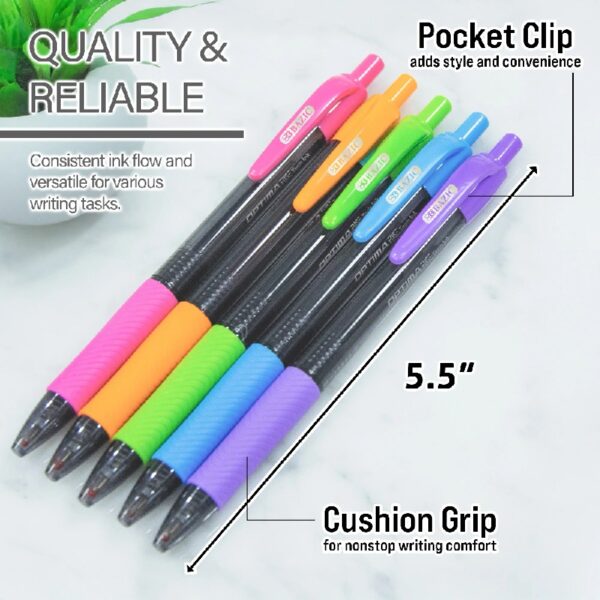 BAZIC Optima 5-Color Oil Gel Fuse Tech Ink Retractable Pen, 0.7 mm, (5/Pack), 12-Pack