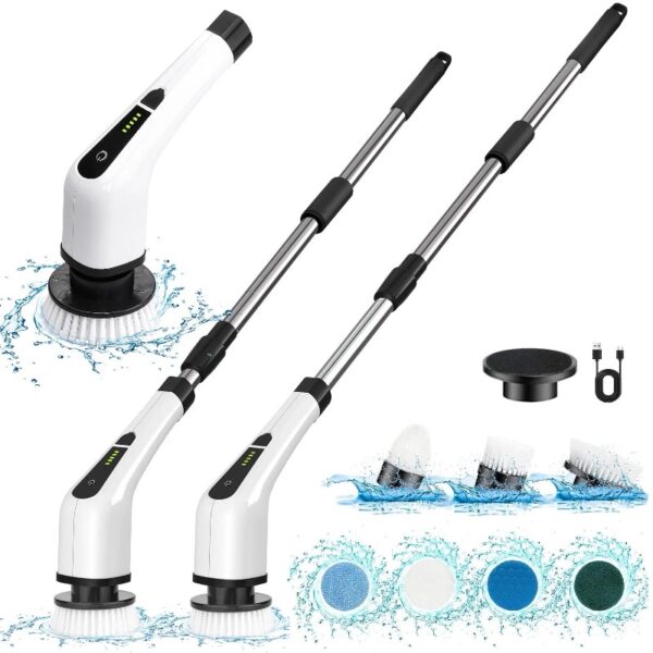 Spin Scrubber, Cordless Bath Tub Power Scrubber with Long Handle & 7 Replaceable Heads, Detachable as Short Handle, Shower Cleaning Brush Household Tools for Bathroom & Tile Floor