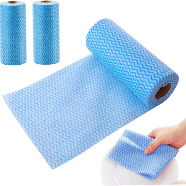 Disposable Cleaning Towels,Reusable Cleaning Cloths Dish Paper Towels,3 Rolls 150 Sheets Disposable Cleaning Cloths All Purpose Dish Cloths Non Woven Blue Cloths Wash Free