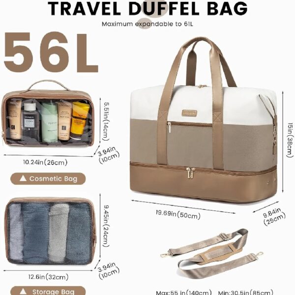 Travel Duffel Bag for Women, Large Weekender Overnight Bag, Carry-on Gym Bag with Separate Shoes Compartment, Mom Hospital Bags for Labor and Delivery with 2 Packing Cubes