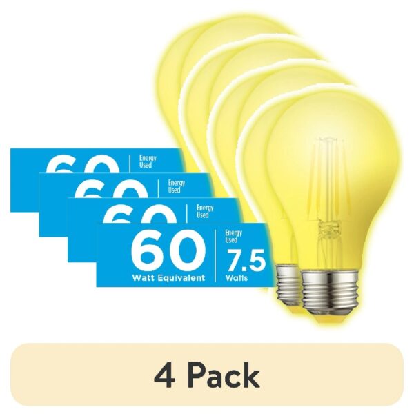 (4 pack)  LED Light Bulb, 7.5W (60W Equivalent) A19 Lamp E26 Medium Base, Non-dimmable, Yellow, 2-Pack